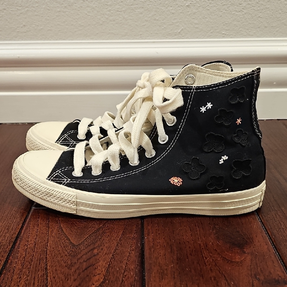 Black Converse High-Top Sneakers with Floral Design